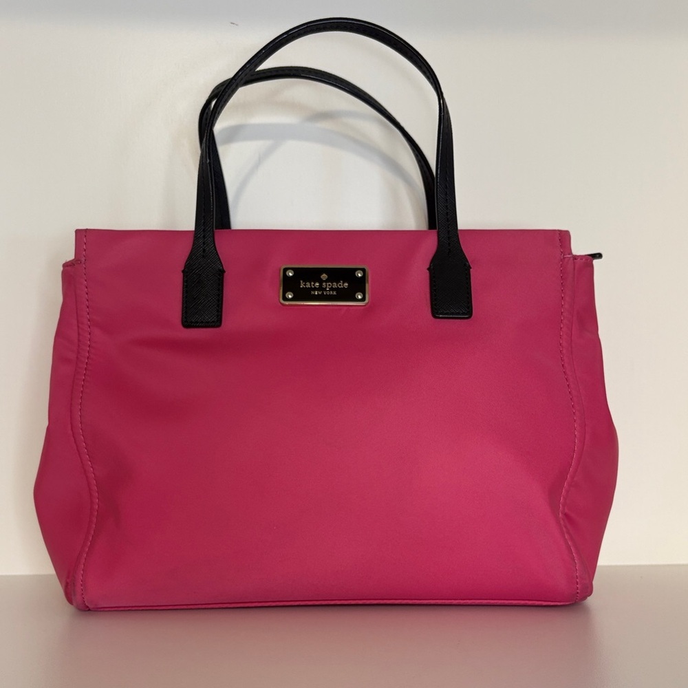 kate spade Pink Tote with Black Handles and Logo Plate